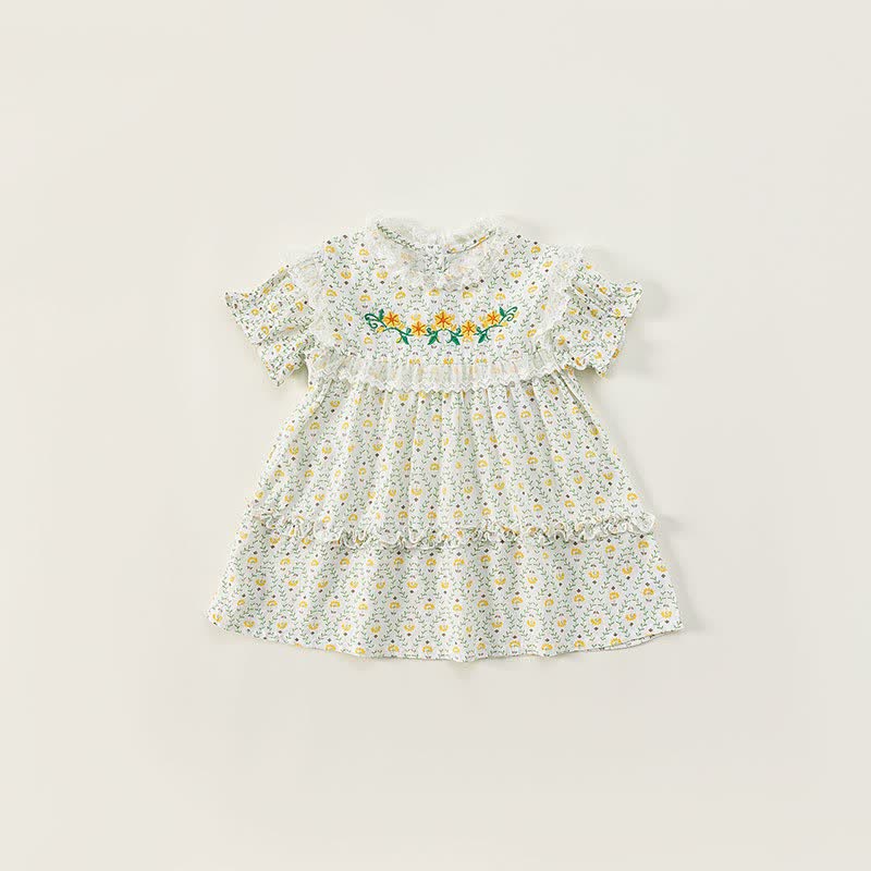 Toddler Girl Embroidered Floral Lace Collar Dress