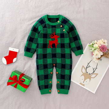 Baby Plaid Christmas Deer Romper