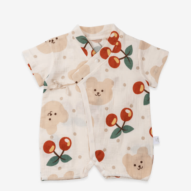 Baby Cherry Bear Newborn Kimono Romper