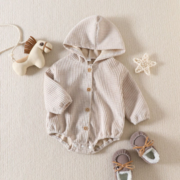 Baby Solid Color Corduroy Hoodie Bodysuit