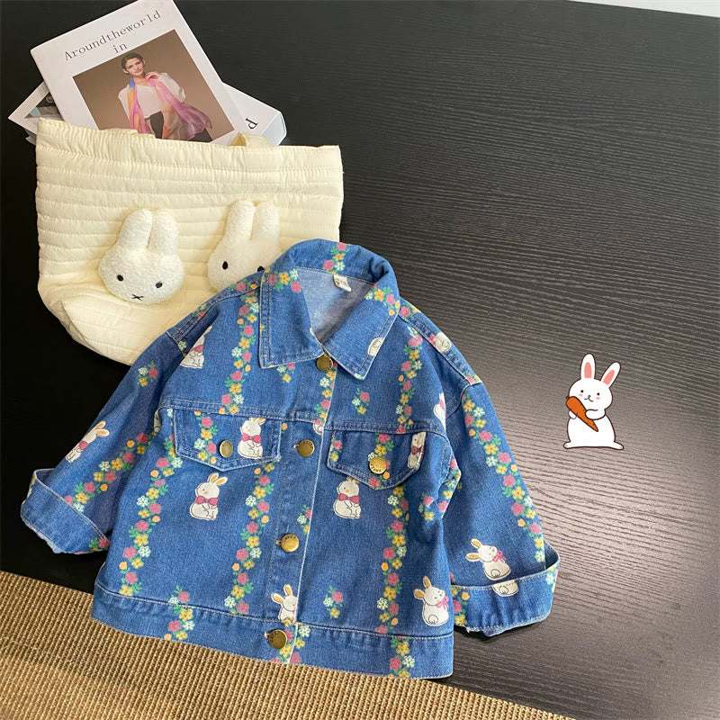 Toddler Girl Bunny Flowers Denim Jacket