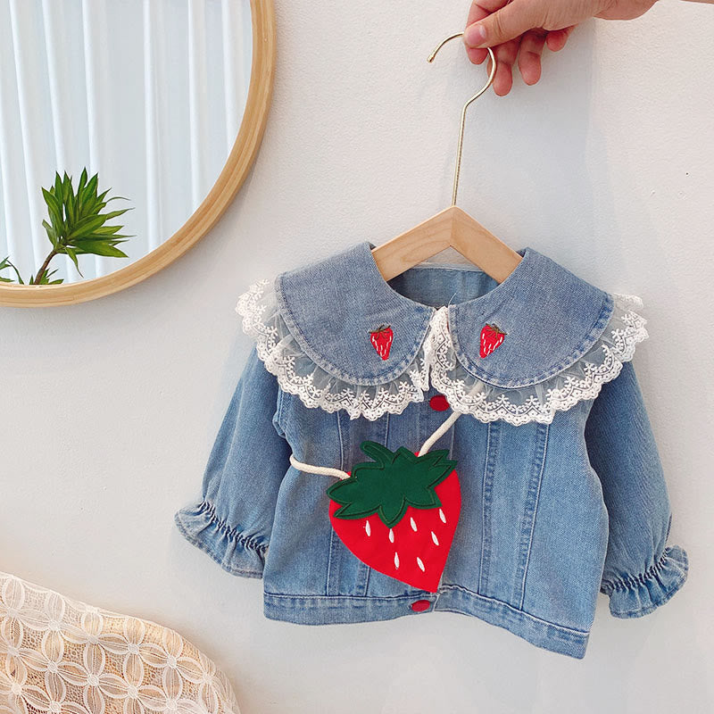 Toddler Girl Strawberry Denim Jacket