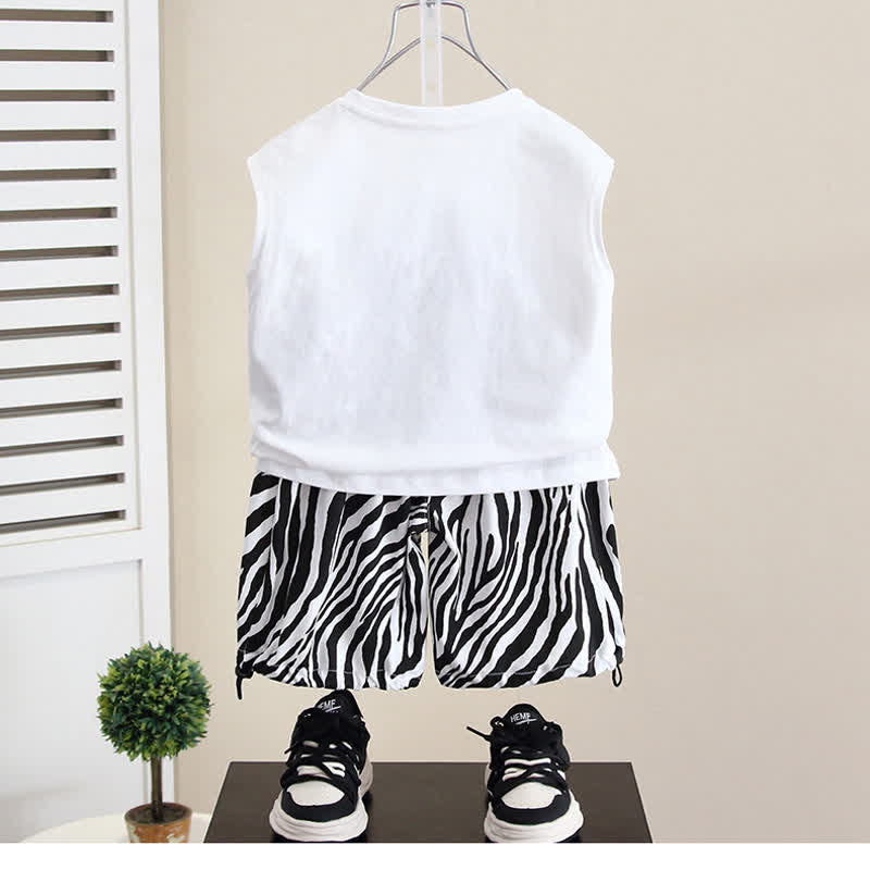 Toddler Boy Bear Tank Top and Zebra Striped Shorts Set