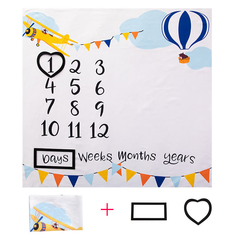 Baby Hot Air Balloon Monthly Growth Milestone Blanket