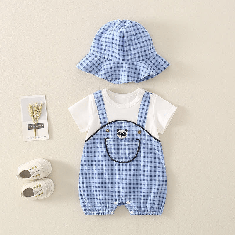 Baby Panda Plaid Splicing Romper with Hat