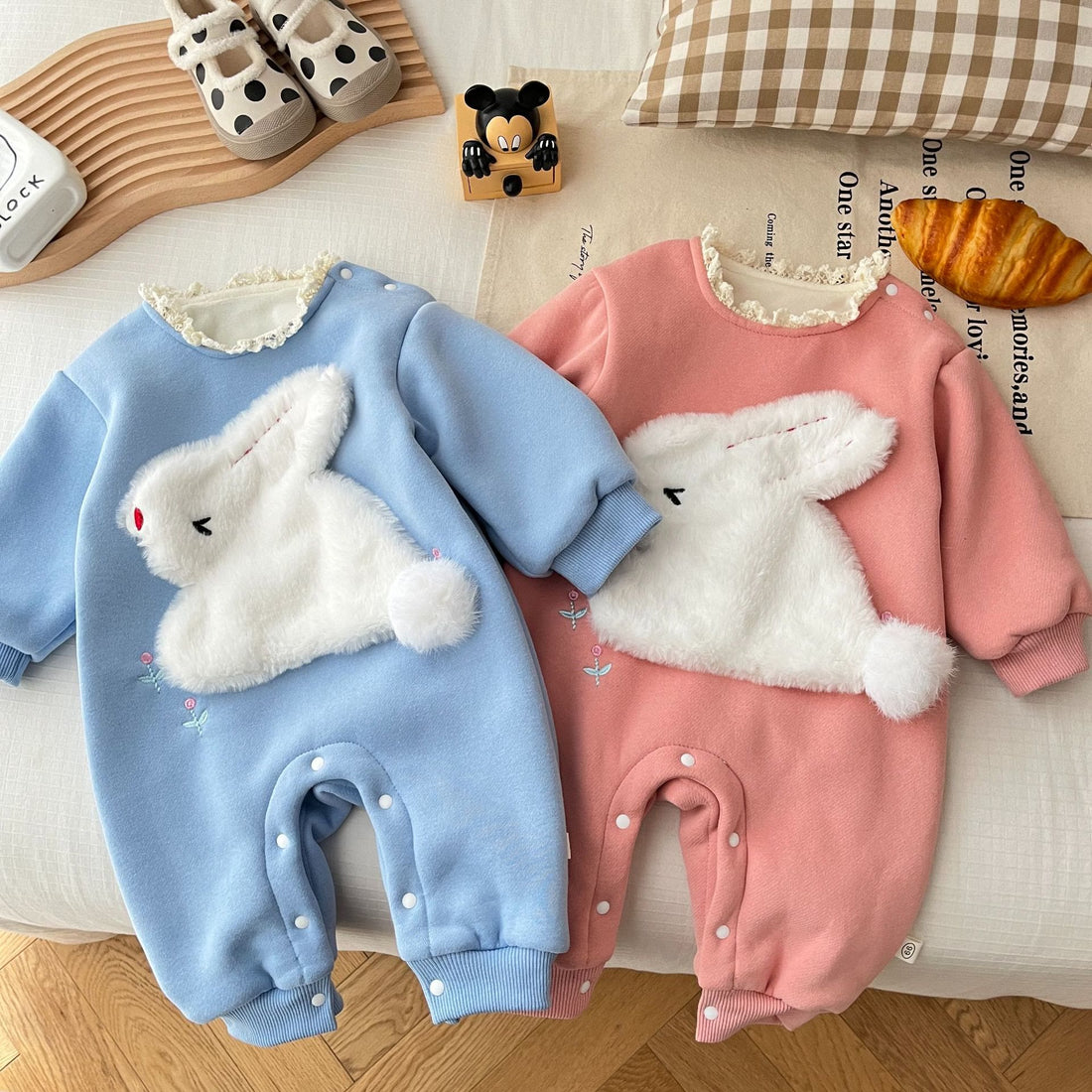 Baby Girl Lace Fleece Bunny Romper