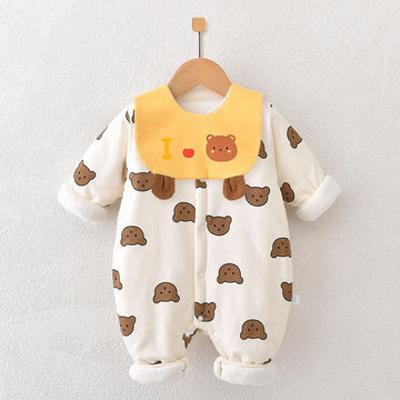 Baby Quilted Bear Romper with Bib