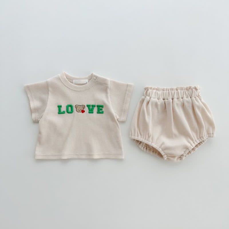 LOVE Baby Embroidered Bear Tee and Bloomers Set