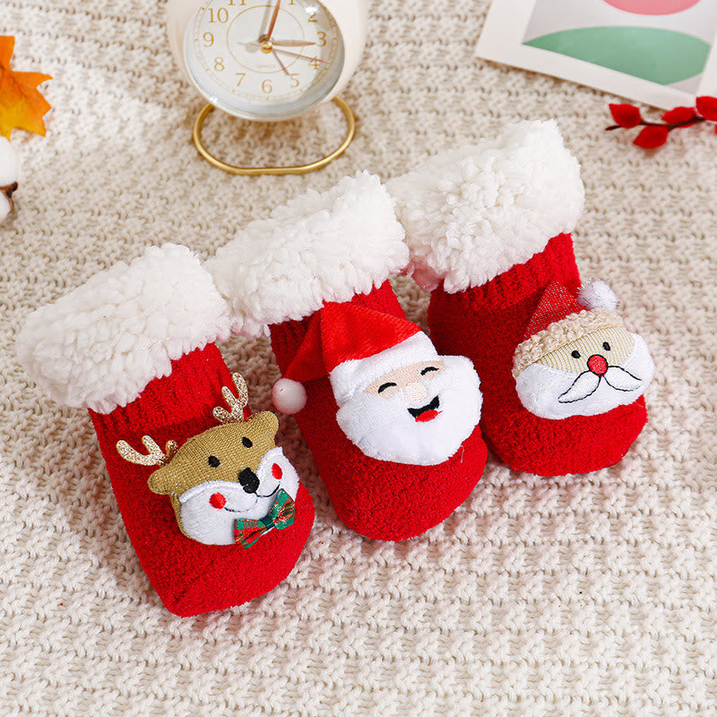 Baby Santa Claus Tree Reindeer Sherpa Floor Socks