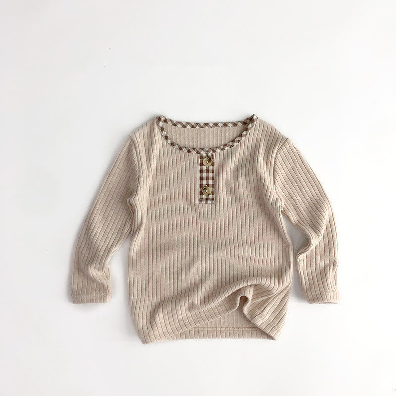 Toddler Plaid Button Neck Ribbed Knitted Sweatshirt