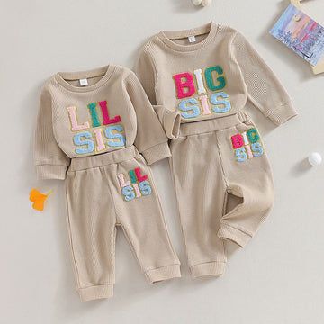 LIL/BIG SIS Baby Slogan Waffle 2 Pieces Set