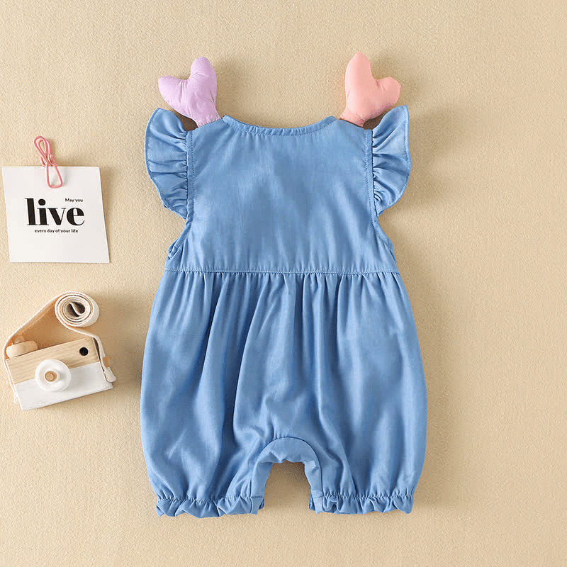 Baby Heart Ruffled Denim Romper