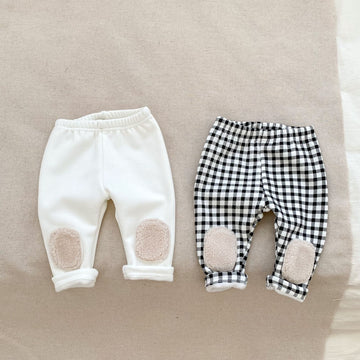 Baby Knee Patch Fleece Plaid Pants