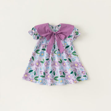 Toddler Girl Bowknot Lapel Collar Flower Dress