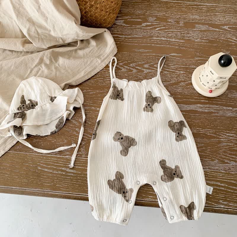 Baby Bear Strap Romper with Bonnet