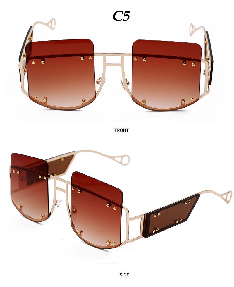 Gradient Rivet Alloy Luxury Square Sunglasses