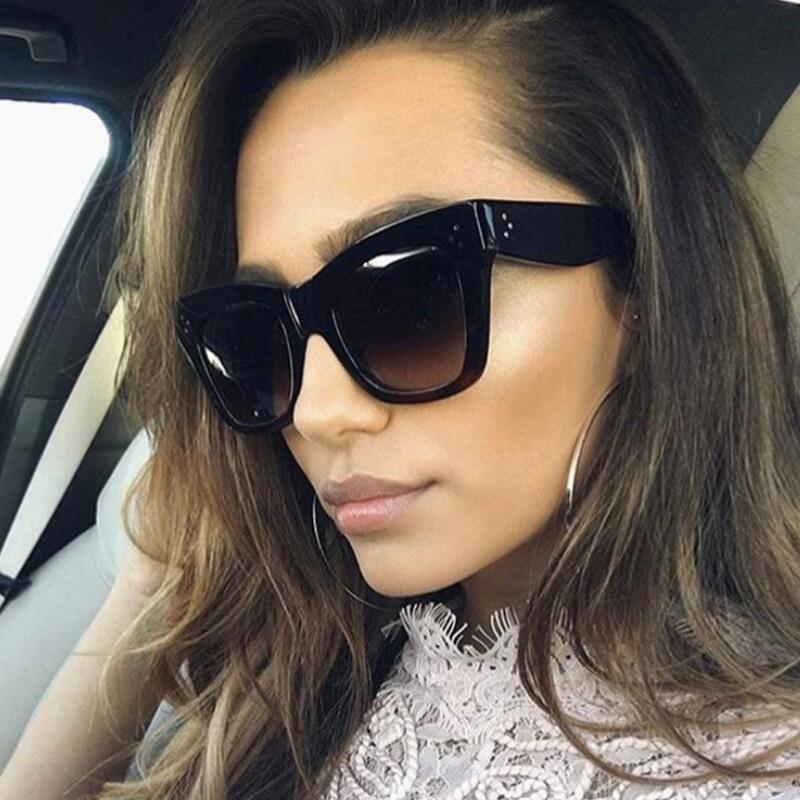 Luxury Designer PC Frame Gradient Lens Rectangle Cat Eye Sunglasses