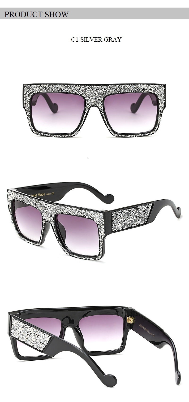 Oversized Crystal Glitter Frame Diamond Gradient Square Sunglasses