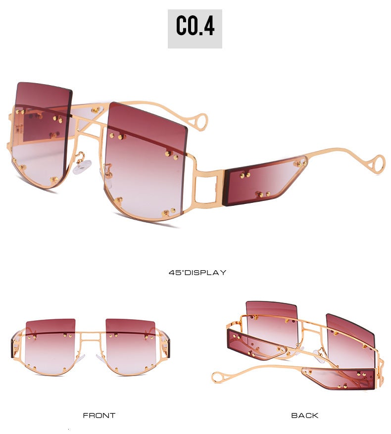 Hollow Lens Oversized Gradient Big Frame Square Sunglasses