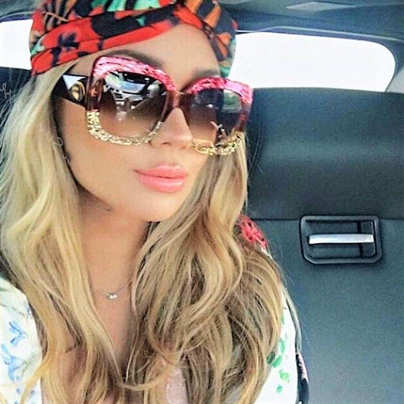 Solid Glitter Frame Oversized Retro Gradient Square Sunglasses