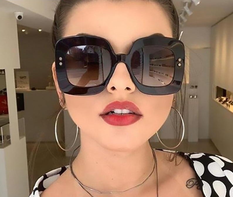 Round Acrylic Mirror Gradient Lens Oversized Frame Square Sunglasses