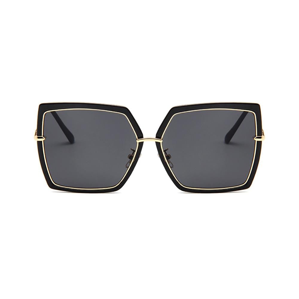 Gold Rimmed Mirror Lens Gradient Oversized Square Sunglasses