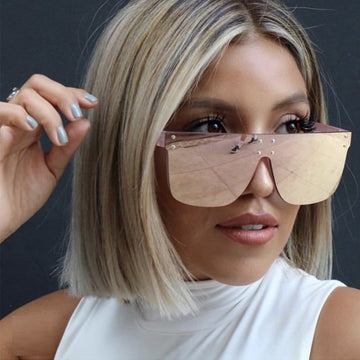 Flat Top Oversized Mirror Lens Unique Rivet Square Sunglasses