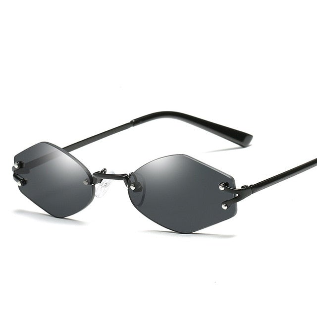 Diamond Shape Rivet Frameless Rimless Retro Sunglasses