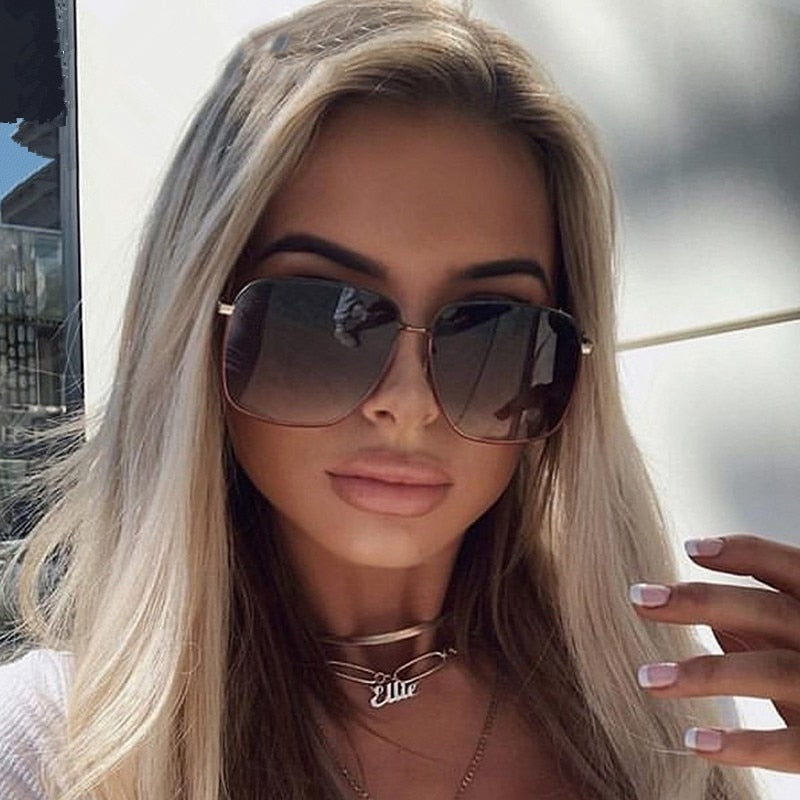 Oversized Metal Gradient Mirror Classic Square Sunglasses