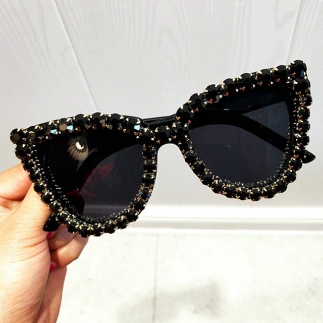 Full Rhinestone Crystal Frame Anti-Reflective Vintage Cat Eye Sunglasses