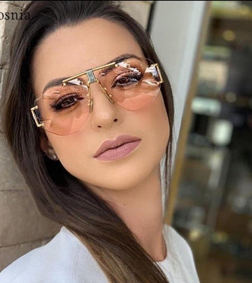 Rimless Gradient Lens Oval Sunglasses