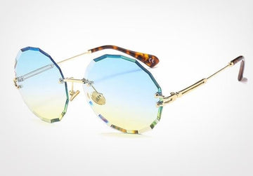 Textured Rimless Retro Style Gradient Round Sunglasses