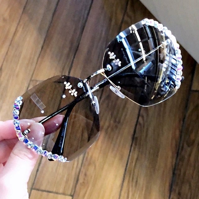 Oversized Rimless Luxury Diamond Gradient Square Sunglasses