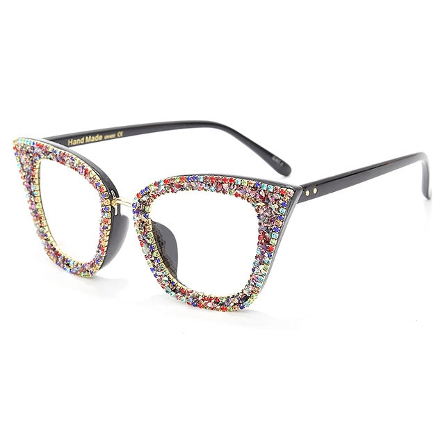 Retro Style Colorful Rhinestones Frame Vintage Cat Eye Sunglasses