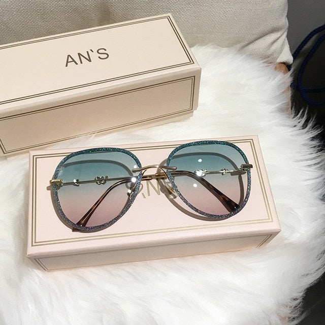 Imitation Rhinestone Gradient Retro Sunglasses