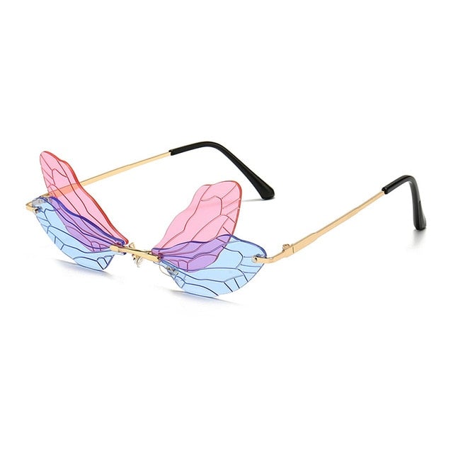 Vintage Clear Ocean Lens Rimless Dragonfly Wing Sunglasses