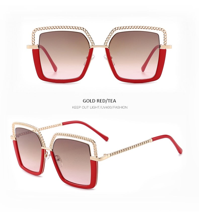 Metal Half Frame Square Sunglasses