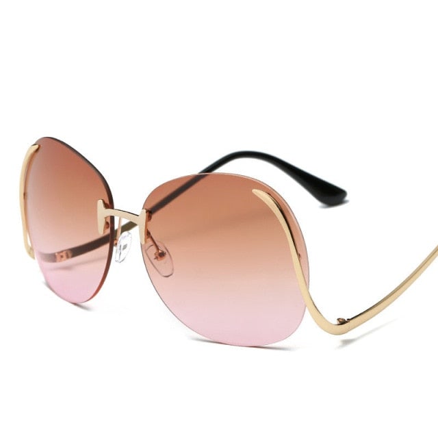 Oversized Rimless Pilot Round Sunglasses