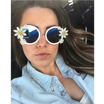 Rhinestone Crystal Floral Round Sunglasses