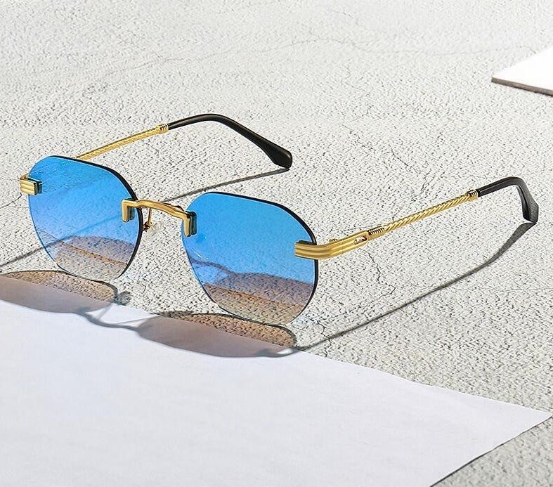 Frameless Gold Metal Retro Sunglasses