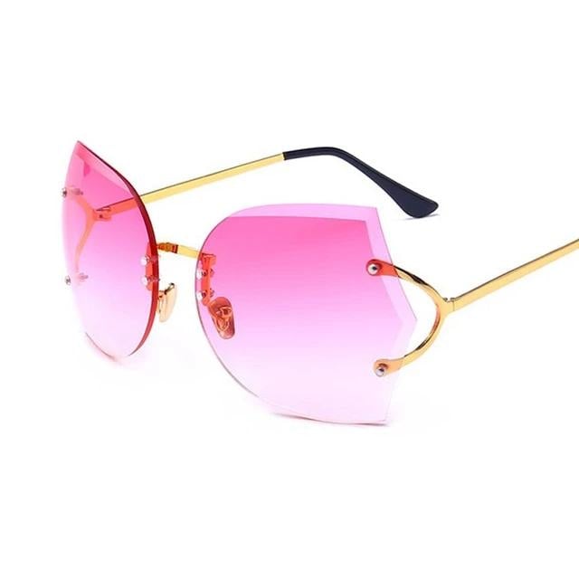 Rimless Oversize Frame Clear Gradient Elegant Cat Eye Sunglasses