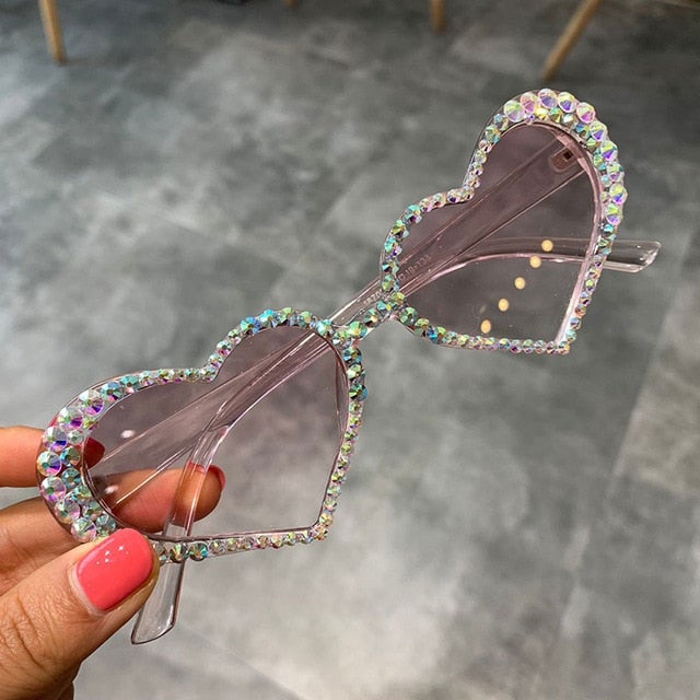 Heart Shape Rhinestone Clear Luxury Cat Eye Sunglasses