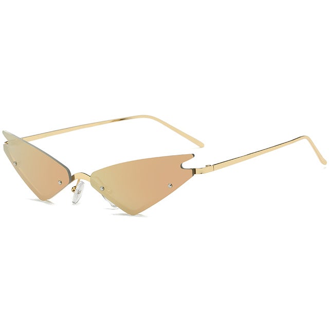 Rimless Narrow Triangle Metal Frame Mirror Lens Fashion Cat Eye Sunglass