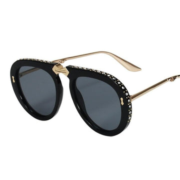 Crystal Oversize Foldable Alloy Frame Aviator Sunglasses