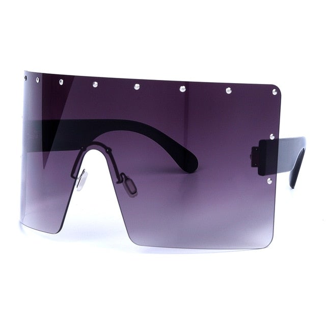 Oversized Crystal One Piece Flat Top Rimless Mask Sunglasses